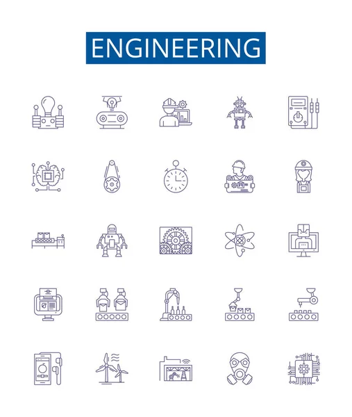Línea Ingeniería Iconos Letreros Establecidos Diseño Colección Ingeniería Tecnología Diseño — Archivo Imágenes Vectoriales