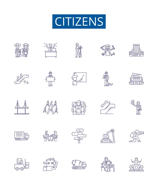 Ikony Obywateli Ustawione Projektowanie Kolekcji Obywatele Populacja Mieszkańcy Wyborcy Członkowie — Wektor stockowy