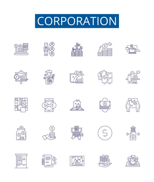 Línea Corporación Iconos Signos Establecidos Diseño Colección Corporación Empresa Negocio — Archivo Imágenes Vectoriales