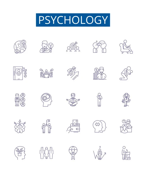 Ligne Psychologie Icônes Signes Ensemble Collection Design Psychologie Esprit Cerveau — Image vectorielle