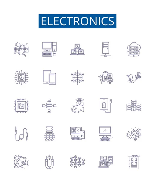 Elektronické Čáry Jsou Nastaveny Design Kolekce Elektroniky Gadgets Technologie Zařízení — Stockový vektor