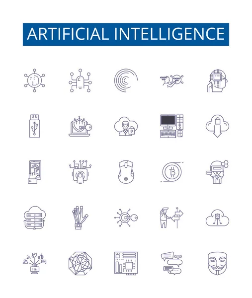 Ikony Sztucznej Inteligencji Ustawione Kolekcja Projektowa Robotyki Uczenia Maszynowego Automatyzacji — Wektor stockowy