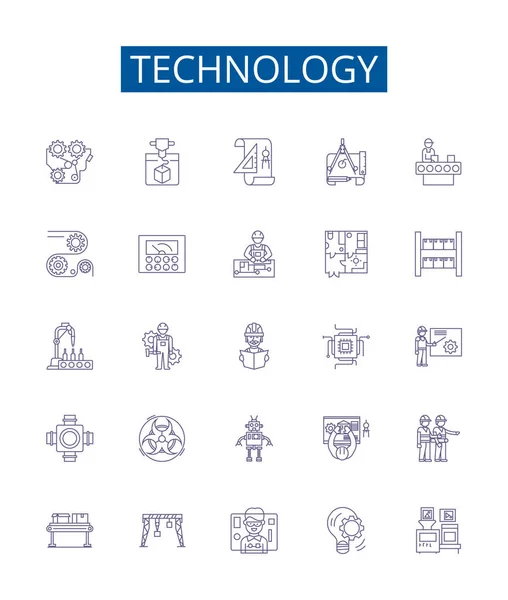 Technology Line Icons Signs Set Design Collection Tech Gadget Electronics — Stock Vector