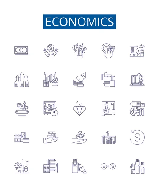 Economics Line Icons Signs Set Design Collection Economy Finance Supply — Stock Vector