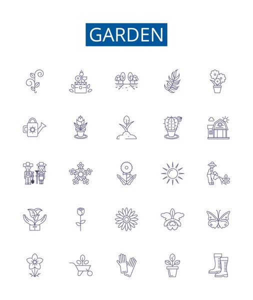 Icônes Ligne Jardin Signes Ensemble Collection Design Cour Légumes Pelouse — Image vectorielle