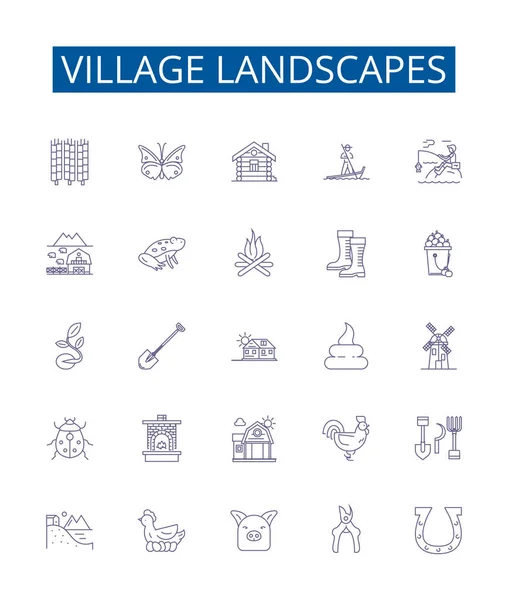 Village Landscapes Line Icons Signs Set Design Collection Village Landscape — Stock Vector