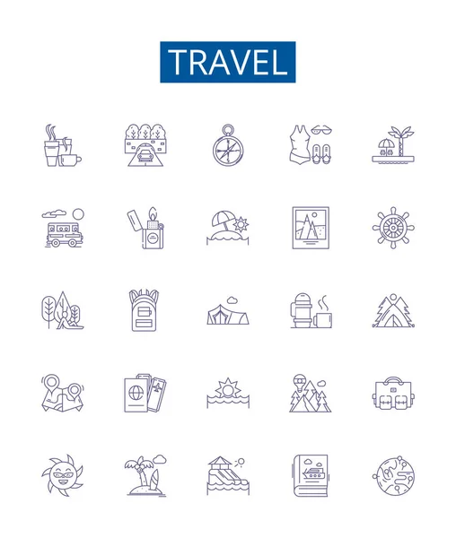 Знаки Ікони Подорожей Встановлені Збірка Дизайну Tour Vacation Trip Journey — стоковий вектор