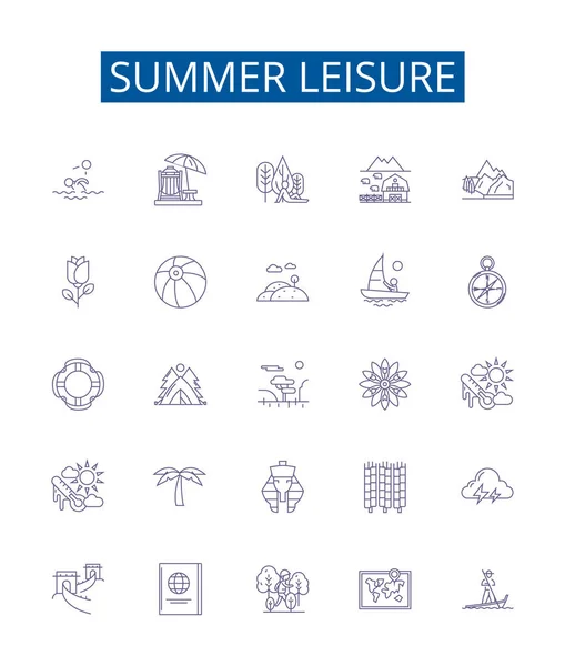 Літня Лінія Відпочинку Позначається Знаками Колекція Дизайну Vacation Swimming Sunbathing — стоковий вектор