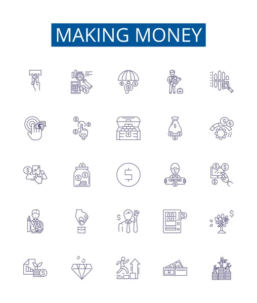 Geldlinien Symbole Setzen Zeichen Designsammlung Von Earn Profit Gain Invest — Stockvektor