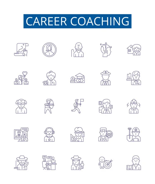 Ikony Kariery Coachingowej Ustawione Kolekcja Projektowa Kariera Coaching Mentoring Doradztwo — Wektor stockowy