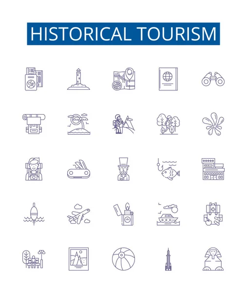 Набор Иконок Исторических Туристических Линий Коллекция Дизайна Наследия Культурных Ценностей — стоковый вектор