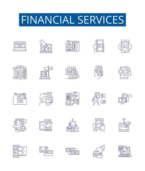 Servicios Financieros Línea Iconos Signos Establecidos Diseño Colección Finanzas Banca — Archivo Imágenes Vectoriales