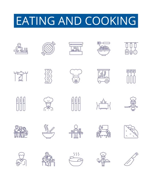 Ligne Manger Cuire Icônes Signes Ensemble Design Collection Manger Cuisine — Image vectorielle