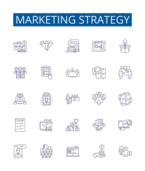 Набір Значків Лінії Маркетингової Стратегії Колекція Дизайну Маркетингу Стратегії Планування — стоковий вектор
