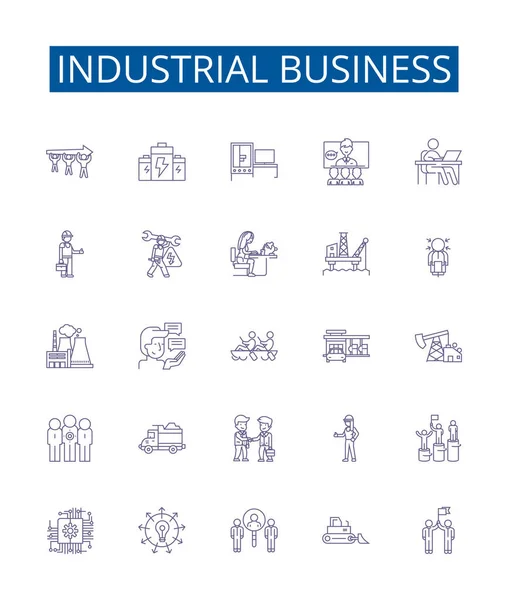 Sada Ikon Průmyslových Linií Design Kolekce Průmyslu Podnikání Průmyslu Výroby — Stockový vektor