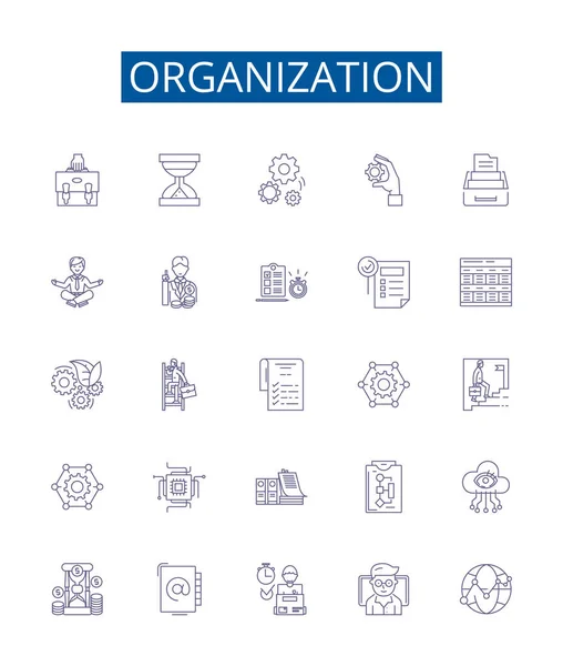 Ikony Organizačních Čar Nastaveny Design Kolekce Organize Skupina Uspořádat Aliance — Stockový vektor
