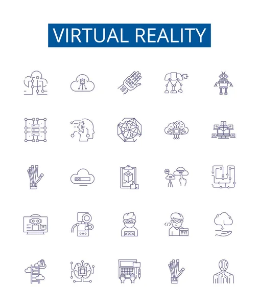Conjunto Signos Iconos Línea Realidad Virtual Diseño Colección Virtual Realidad — Vector de stock