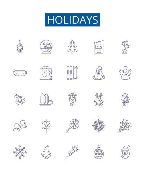Holidays Line Icons Signs Set Design Collection Vacation Festive Trip — Stock Vector
