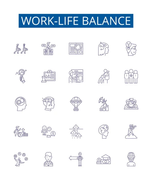 Work Life Balance Lijn Pictogrammen Tekenen Ingesteld Design Collectie Van — Stockvector