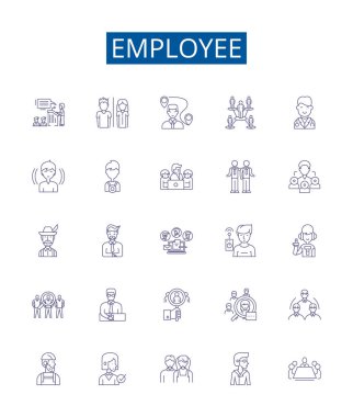 Çalışan satırı simgeleri ayarlandı. Worker, Personel, Personel, Personel, Ortaklık, Çalışan, İş arkadaşı, İş arkadaşı ana hatları vektör çizimleri tasarım koleksiyonu