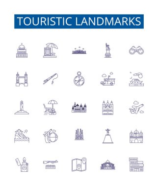 Turistik işaretler çizgisi simgeleri belirlendi. Turist, Şehir Simgeleri, Anıtlar, Saraylar, Kiliseler, Kaleler, Harabeler, Heykeller Tasarım Koleksiyonu