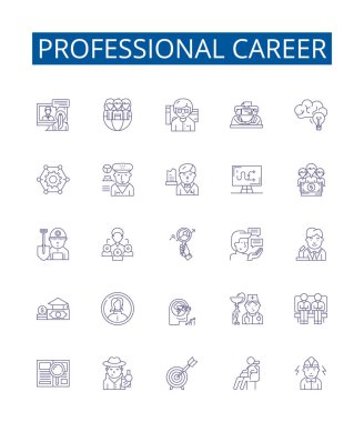 Profesyonel kariyer çizgisi simgeleri belirlendi. Üretim, Başarı, Başarı, Kazanç, Mastery, Promosyon, Seçim, Gelişim Ana Hattı konsepti çizimleri tasarım koleksiyonu