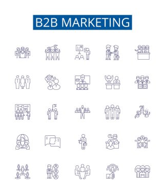 B2b pazarlama çizgisi simgeleri ayarlandı. BB, Pazarlama, Satışlar, Stratejiler, Taktikler, İçerik, Yönetim, Analitik ana hatları vektör çizimleri tasarım koleksiyonu