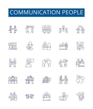 İletişim insanları çizgi simgeleri ayarlandı. Interact, Converse, Exchange, Network, Diyalog, Sohbet, Bağlantı, Ana hat vektör çizimlerini ilişkilendir