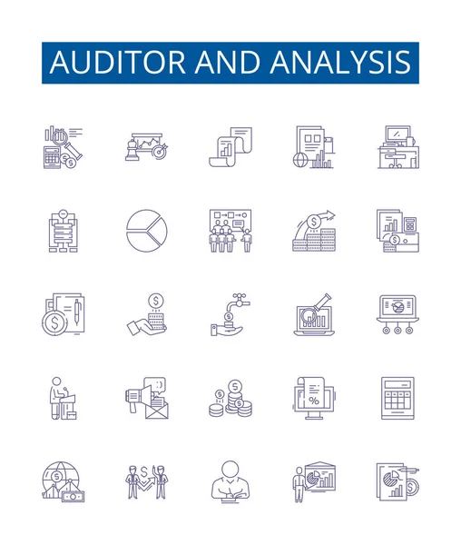 Auditor Analysis Line Icons Signs Set Design Collection Auditor Analysis — Stock Vector