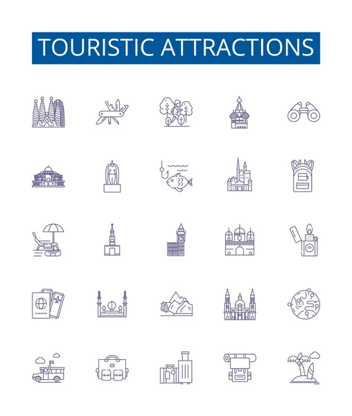 Atrações Turísticas Linha Ícones Sinais Definidos Design Coleção Atrações Turismo —  Vetores de Stock