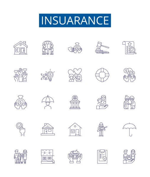 Набор Значков Страховой Линии Коллекция Дизайна Страхование Покрытие Политика Риск — стоковый вектор