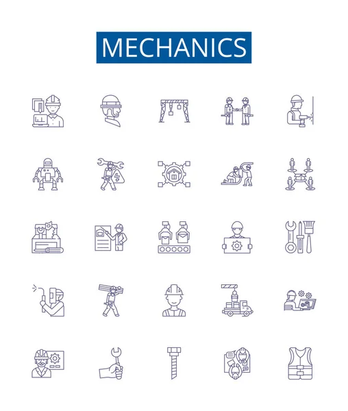 Mécanique Icônes Ligne Signes Ensemble Collection Design Illustrations Concepts Vectoriels — Image vectorielle