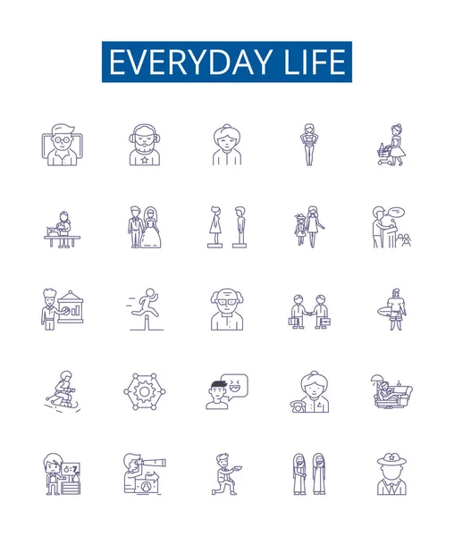 Todos Los Días Línea Vida Iconos Signos Establecidos Diseño Colección — Archivo Imágenes Vectoriales