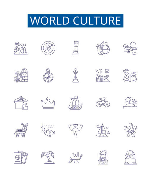 Знаки всемирной культурной линии установлены. Коллекция дизайна векторных концептуальных иллюстраций культуры, мира, разнообразия, традиций, народов, норм, искусства, языка