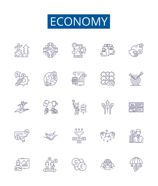 Economy Line Symbole Zeichen Gesetzt Designsammlung Von Finanzen Börse Handel — Stockvektor
