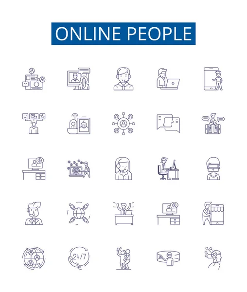 Online People Line Icons Signs Set Design Collection Internet Users — Stock Vector
