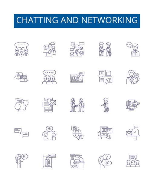 チャットとネットワーキングのラインアイコンが設定されています チャット ネットワーキング メッセージング 社会化 コミュニケーション 相互作用 エンゲージメントアウトラインベクトルコンセプトイラストのデザインコレクション — ストックベクタ