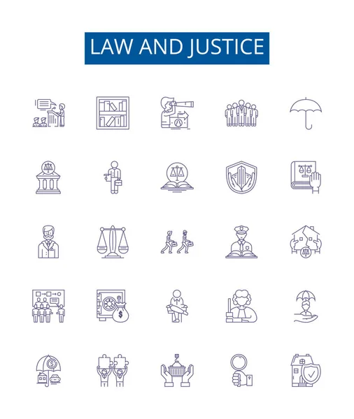 Law Justice Line Icons Signs Set Design Collection Law Justice — Stock Vector