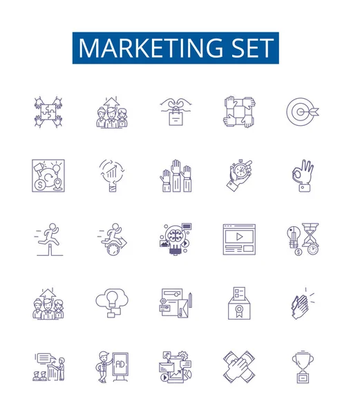 Маркетинговий Набір Значків Рядків Колекція Дизайну Маркетингу Набору Стратегії Просування — стоковий вектор