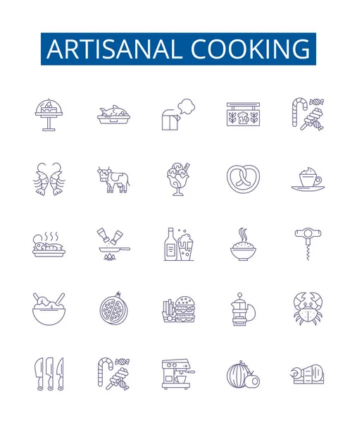 Linea Cucina Artigianale Icone Segni Set Collezione Design Artigianato Artigianato — Vettoriale Stock