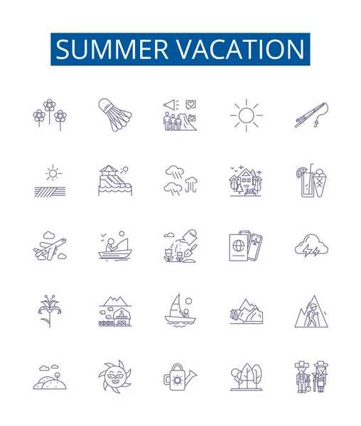 방학용 아이콘 Holiday Vacation Sun Beach Fun Heat Bbq Travel — 스톡 벡터