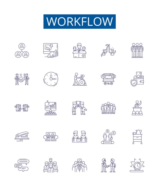 Workflow Line Icons Signs Set Design Collection Process Automation Operations — Stock Vector