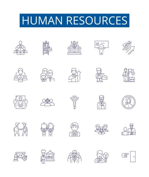 Набір Значків Лінії Людських Ресурсів Колекція Дизайну Персонал Рекрутинг Розвиток — стоковий вектор
