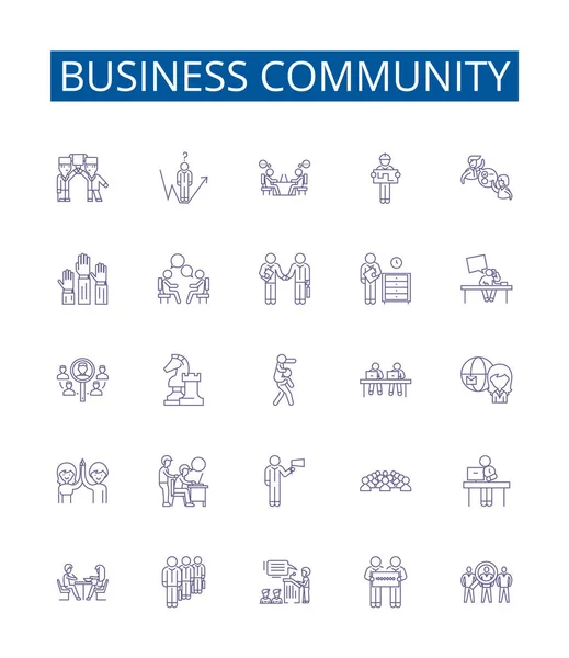 Comunidad Negocios Iconos Línea Conjunto Signos Diseño Colección Negocios Comunidad — Vector de stock