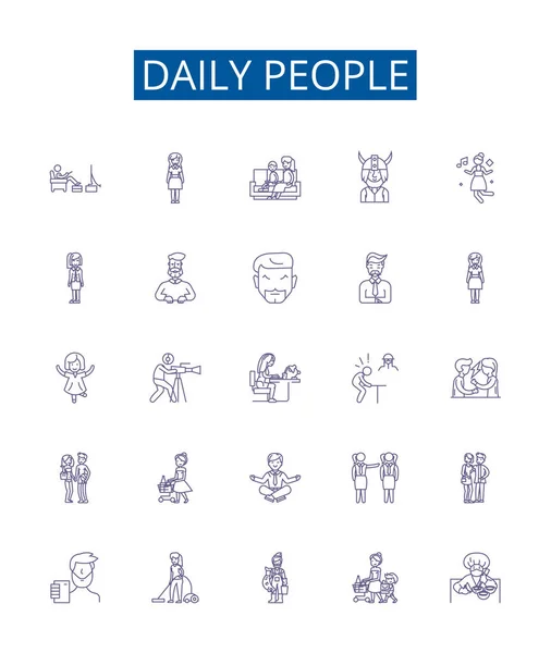 Щоденні Люди Вишиковують Ікони Колекція Дизайну Dailypeople Individuals Populace Residents — стоковий вектор