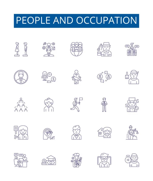 Ludzie Ikony Linii Okupacyjnej Ustawione Kolekcja Projektowa Osób Zawód Pracownik — Wektor stockowy