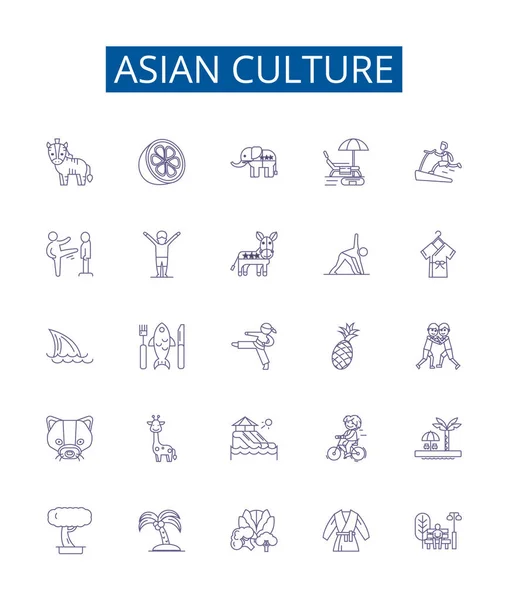 아시아 문화의 아이콘 Design Collection Asian Culture Japan China India — 스톡 벡터