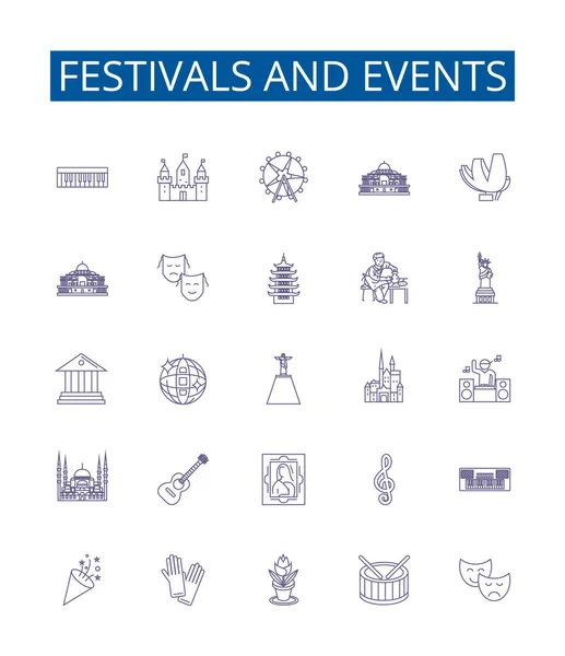 Festivals Événements Ligne Icônes Signes Ensemble Design Collection Défilés Galas — Image vectorielle
