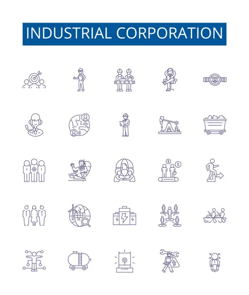 Industriella Företag Linje Ikoner Tecken Inställd Design Samling Industri Corporation — Stock vektor