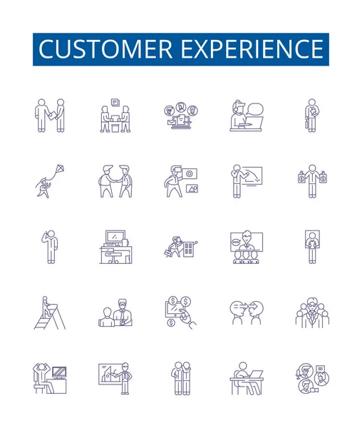 stock vector Customer experience line icons signs set. Design collection of Client, Quality, Satisfaction, Interaction, Feedback, Service, Engagement, Perception outline vector concept illustrations